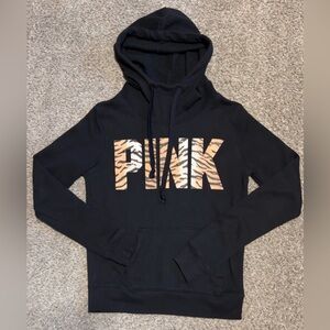 PINK Victoria's Secret Black Hoodie with Tiger Print Logo